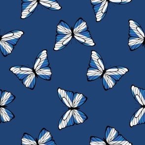 LARGE Scottish Flag Butterflies fabric - scotland blue and white cross navy 10in