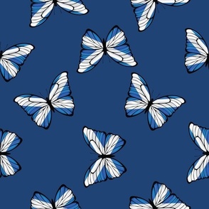 XLARGE Scottish Flag Butterflies fabric - scotland blue and white cross navy 12in