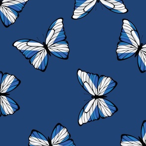 JUMBO Scottish Flag Butterflies fabric - scotland blue and white cross navy