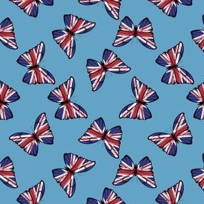 MINI United Kingdom Flag Butterflies fabric - union jack design light blue 4in