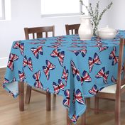 JUMBO United Kingdom Flag Butterflies fabric - union jack design light blue