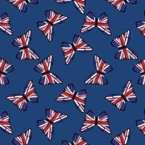 MINI United Kingdom Flag Butterflies fabric - union jack design navy 4in