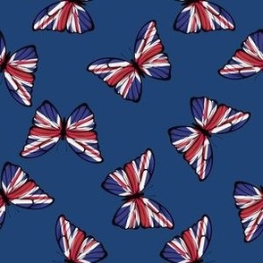 SMALL United Kingdom Flag Butterflies fabric - union jack design navy 6in