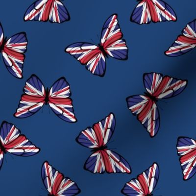 MEDIUM United Kingdom Flag Butterflies fabric - union jack design navy 8in