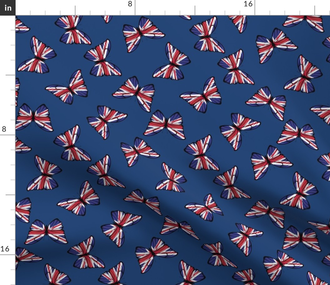 MEDIUM United Kingdom Flag Butterflies fabric - union jack design navy 8in