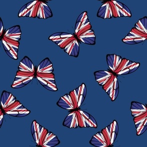 XLARGE United Kingdom Flag Butterflies fabric - union jack design navy 12in