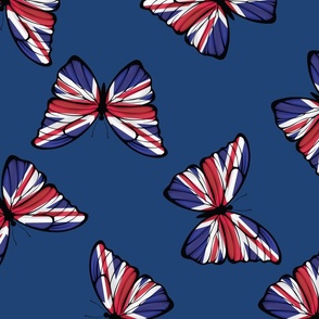 JUMBO United Kingdom Flag Butterflies fabric - union jack design navy