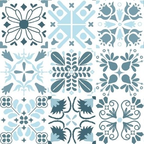 Teal Turquoise Geometric Mosaic Tile Pattern Print
