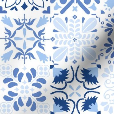 Slate Jean Blue Geometric Mosaic Tile Pattern Print