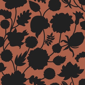 XL-jumbo - Indian floral pattern Mountain Black Damask on Amaro Red