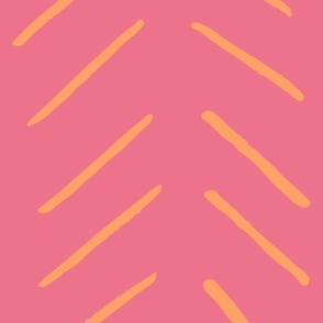 Large hand drawn herringbone in summery pink and orange coastal style for bedding and wallpaper