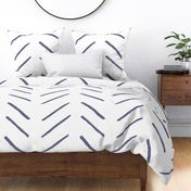 Large hand drawn herringbone in classic blue and white coastal style for bedding and wallpaper