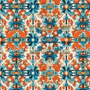 blue and orange floral pattern 