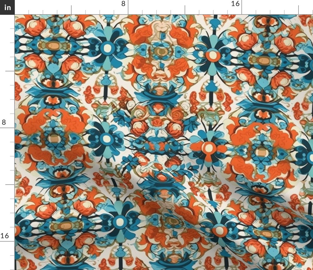 blue and orange floral pattern 