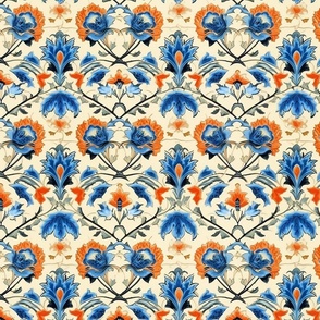 blue and orange floral tropic pattern 