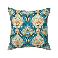 blue and orange deco floral pattern 