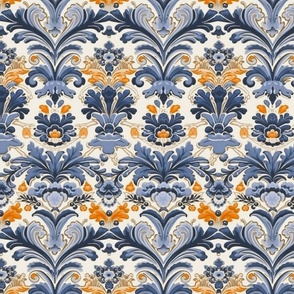 periwinkle blue and orange floral pattern 