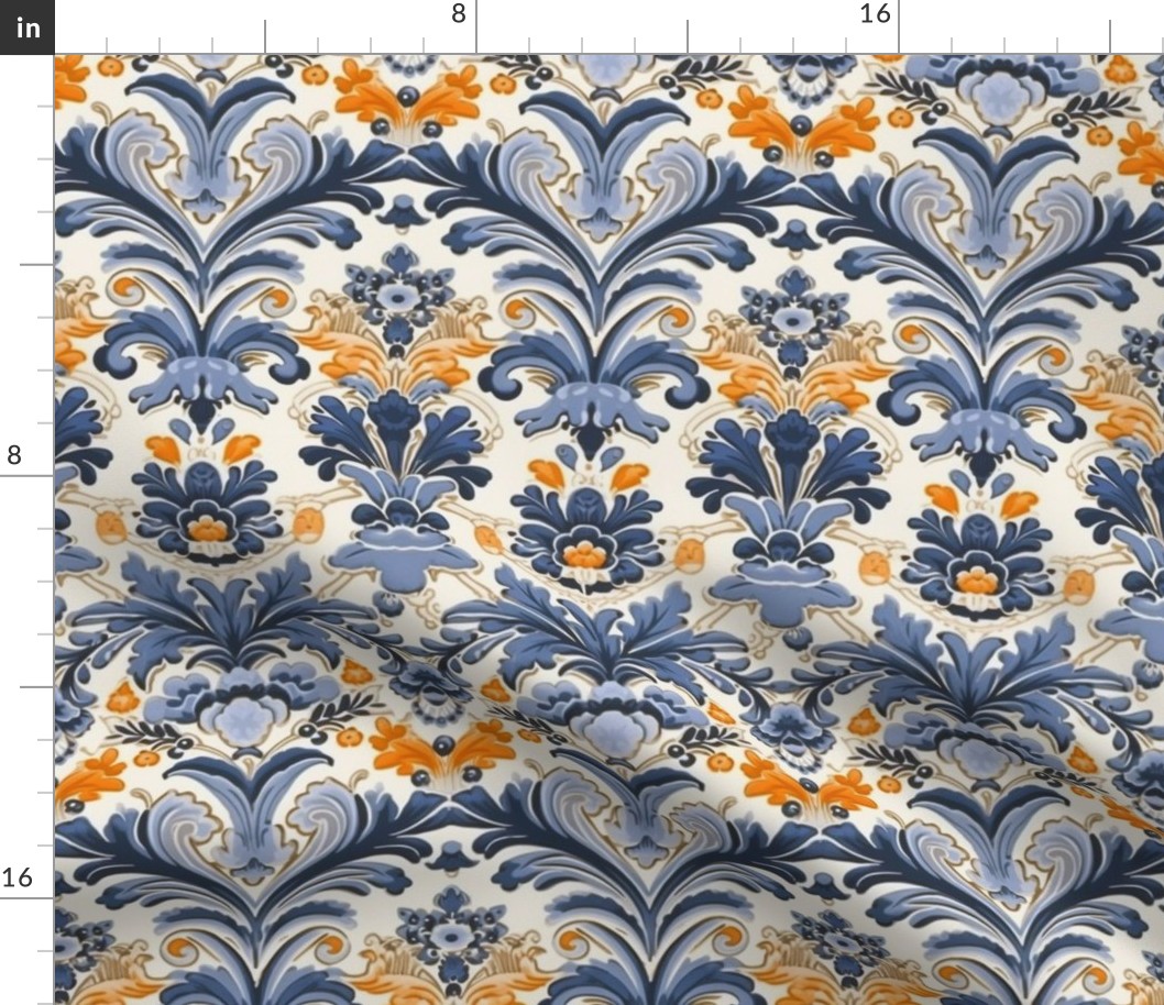 periwinkle blue and orange floral pattern 