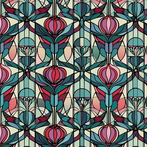 charles rennie mackintosh deco tulips in purple and pink and red