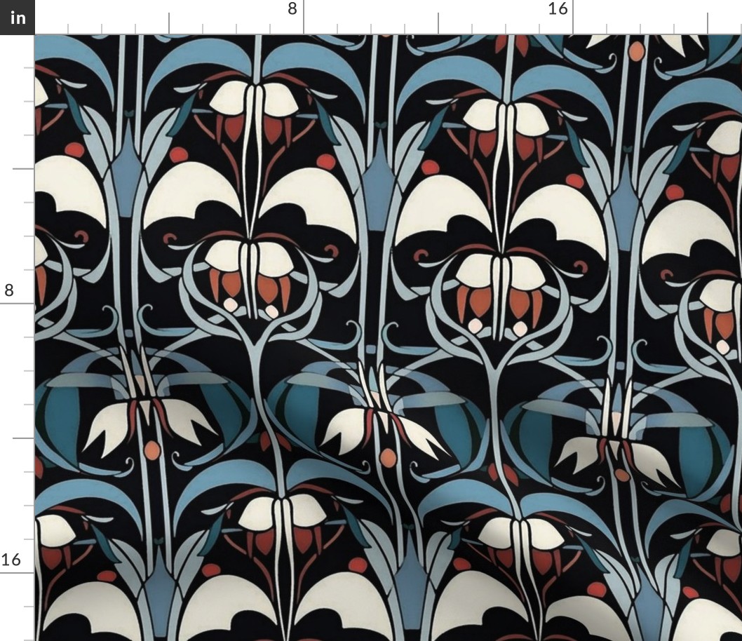 charles rennie mackintosh deco in blue and black floral