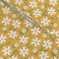 White Daisy Flowers Meadow on Yellow Background Tossed Non-Directional | Spring Summer Gardening Floral