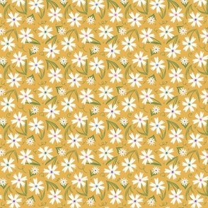 White Daisy Flowers Meadow on Yellow Background Tossed Non-Directional | Spring Summer Gardening Floral