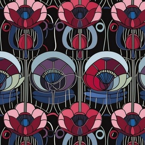 charles rennie mackintosh deco tulips in red and pink and purple