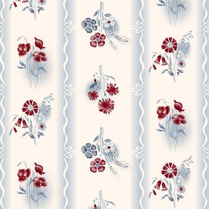 Fan de Digoin ceramics inspired Table Linen | French Country | Red, blue and white (cream)