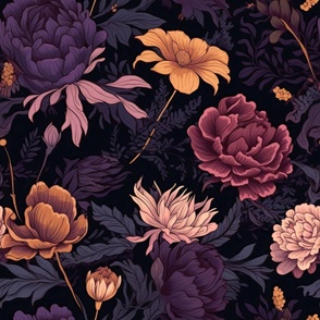 Dark, Moody Peony Floral | Purple & Gold