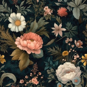 Casual Garden | Dark, Moody Floral in Soft Coral, White and Charcoal