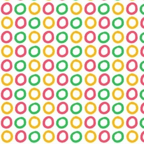 Bright Happy Colorful Circles on White Background Pink Green Yellow Loops Fruity