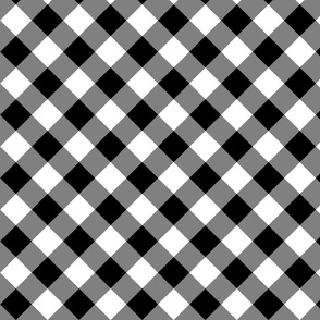 Black and White Monochrome Diagonal Check in Black and White With Medium Grey (Medium Scale)