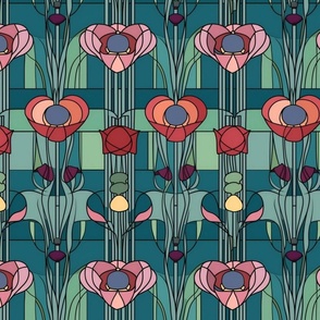 Art deco floral in pink and green