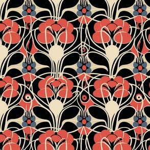 Art Deco in red and purple floral