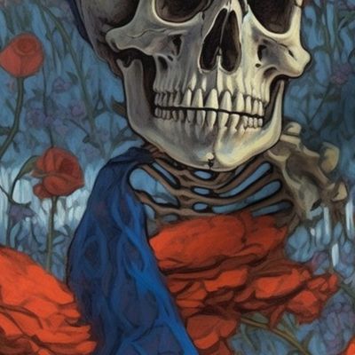 claude monet and the red rose skeleton