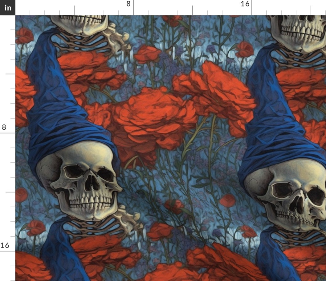 claude monet and the red rose skeleton