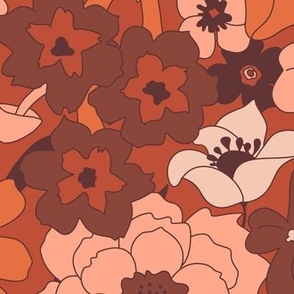 Retro Mushroom Floral in Peach Rust