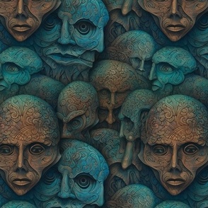 dark gothic faces in blue