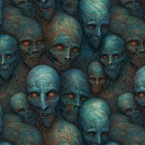 dark gothic faces in blue and gold
