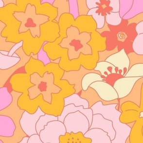 Retro Mushroom Floral in Tonal Pink + Orange Creme