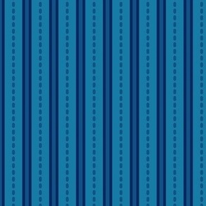 Stripes with ribbon stitching, teal and navy blue - small scale, sized for table linens, fabric