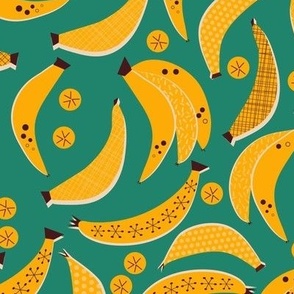 Just bananas - retro cocktails on retro green  - med - by Nashifruitdesigns