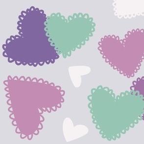 Frilly hearts purple and green