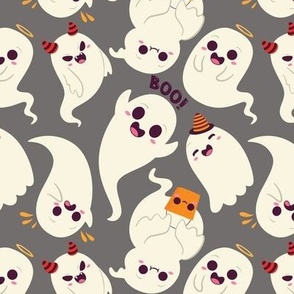 Trick and Treat Ghosts on Grey