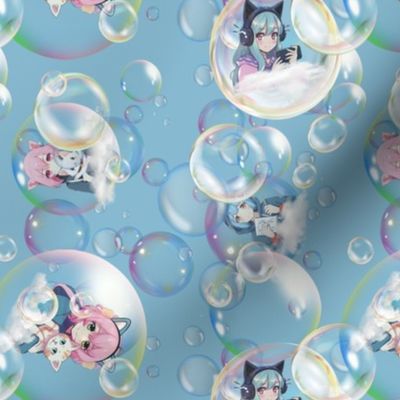 Anime Bubble Girls on Blue