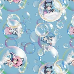 Anime Bubble Girls on Blue