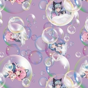 Anime Bubble Girls on Purple