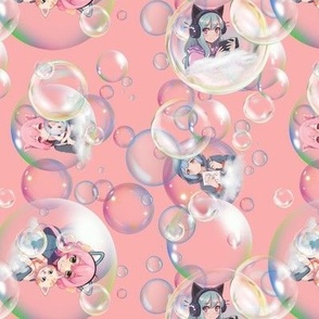 Anime Bubble Girls on Coral Pink