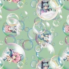 Anime Bubble Girls on Green
