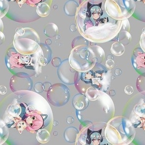 Anime Bubble Girls on Grey